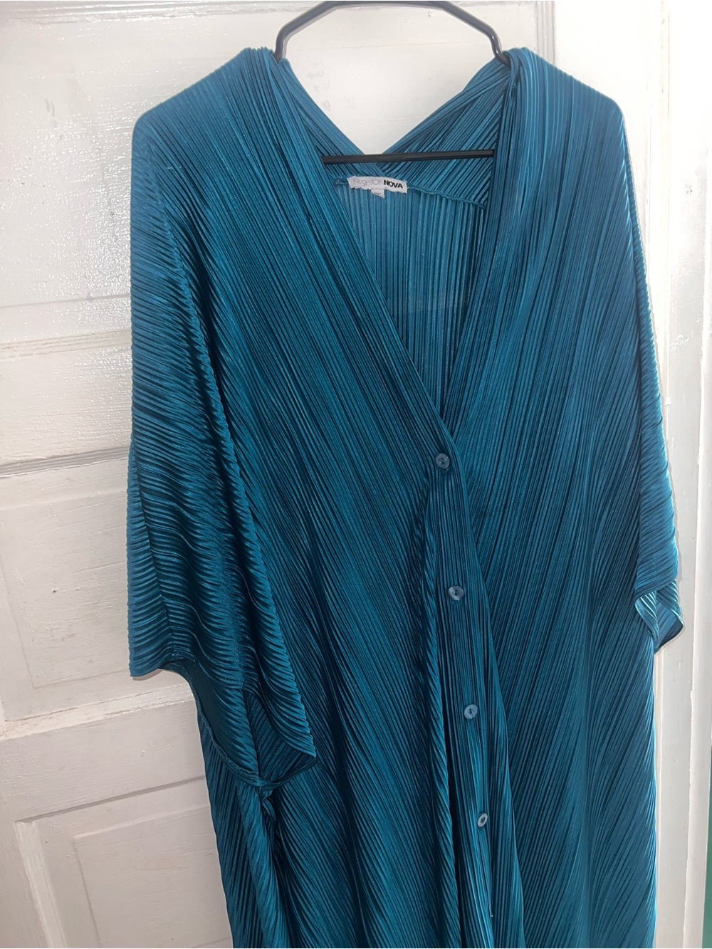 Fashion Nova Teal Pleated Button-Down Tunic Dress - Picture 2 of 7